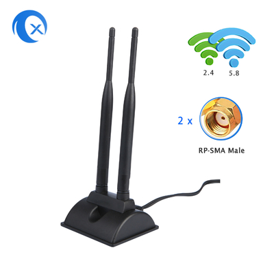 6dBi WiFi アンテナ RP-SMA メスコネクタ 2.4GHz 5GHz デュアルバンド マグネットベース PCI-E WiFi 無線ルーター