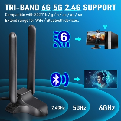 WiFi 6E アンテナ トライバンド 2.4GHz 5GHz 6GHz マグネットベース WiFi アンテナ RP-SMA コンネクタ PC デスクトップ用ワイヤレスルーター